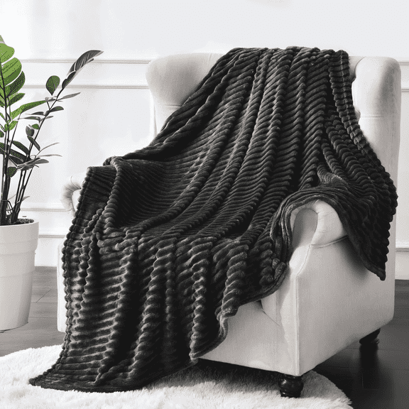 Throw Size Blanket, 230GSM Extra Soft Lightweight Bed Blanket with Strip , Plush Fuzzy Cozy Throws for Couch, Bed, Sofa Cozy, Warm and Breathable, 50x60" Black