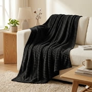 Throw Blanket, Extra Soft Blanket with Strip, Plush Fuzzy Cozy Bed Blankets and Throws for Couch,Bed,Sofa,Lightweight and Versatile Throws for Office Bedroom Picnic Home Decor,50x60 Black
