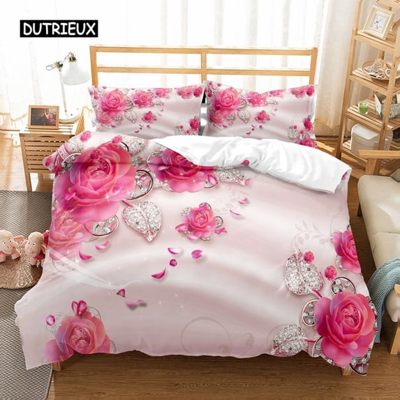 tic Rose Duvet Cover Twin Floral Bedding Set Microfiber Blossom Flowers Quilt Cover For Valentine's