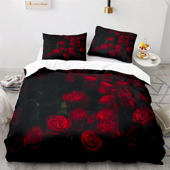 tic Rose Floral Duvet Cover Microfiber Quilt Cover for Adults Teens Wedding Valentine's Day Bedroom
