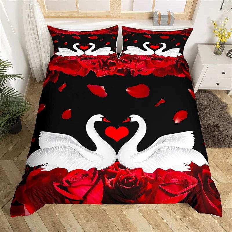 tic Rose Flowers Duvet Cover Set Twin Valentine's Day Bedding Set For