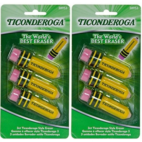 Ticonderoga Pencil-Shaped Erasers, Latex-Free, 3-Pack 389532Pack