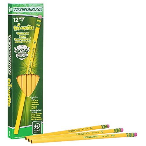 ticonderoga tri-write triangular pencils, wood-cased #2 hb soft, yellow, 12-pack (13856)