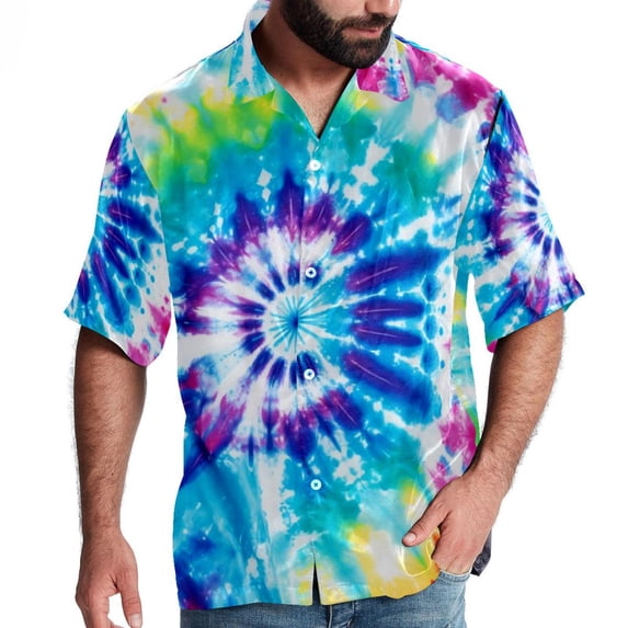 tie dye113 Men's Short Sleeve Hawaiian Beach Poplin Shirt Casual Printed Button Down Summer Unisex Shirt
