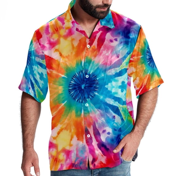 tie dye23 Men's Short Sleeve Beach Shirts, Casual Button Down Poplin Printed Summer Tops - Unisex