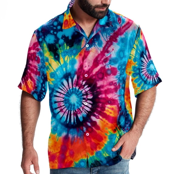 tie dye3 Men's Short Sleeve Spread Collar Beach Shirts Casual Printed Button Down Unisex Summer Tops