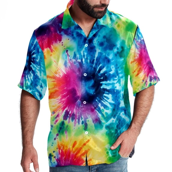 tie dye4 Men's Short Sleeve Shirts, Casual, Printed, Button Down, Beach Shirt - Spread Collar Tops for Summer Beach Fun