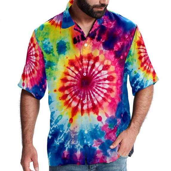 tie dye55 Men's Short Sleeve Poplin Shirt, Casual Printed Button Down Summer Beach Shirt - Unisex