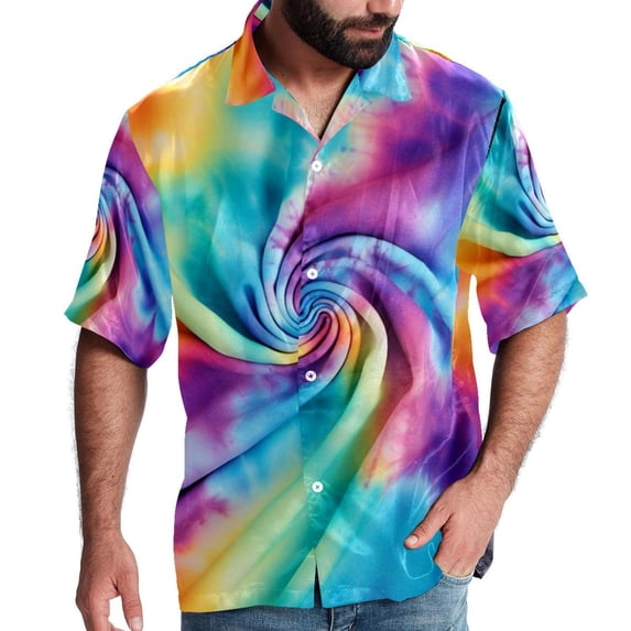 tie dye65 Men's Casual Poplin Printed Button Down Short Sleeve Summer Beach Shirts - Unisex