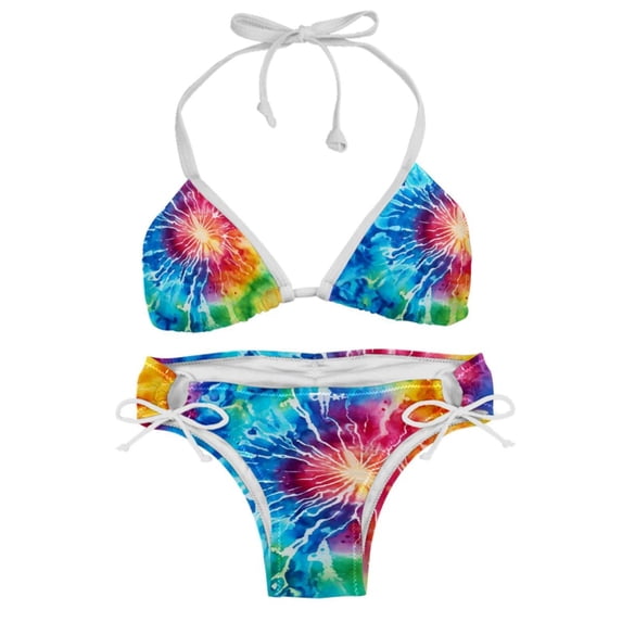 tie dye80 Detachable Sponge Adjustable Strap Bikini Set Two-Pack Swim Suit Beachwear Pool Swimwear