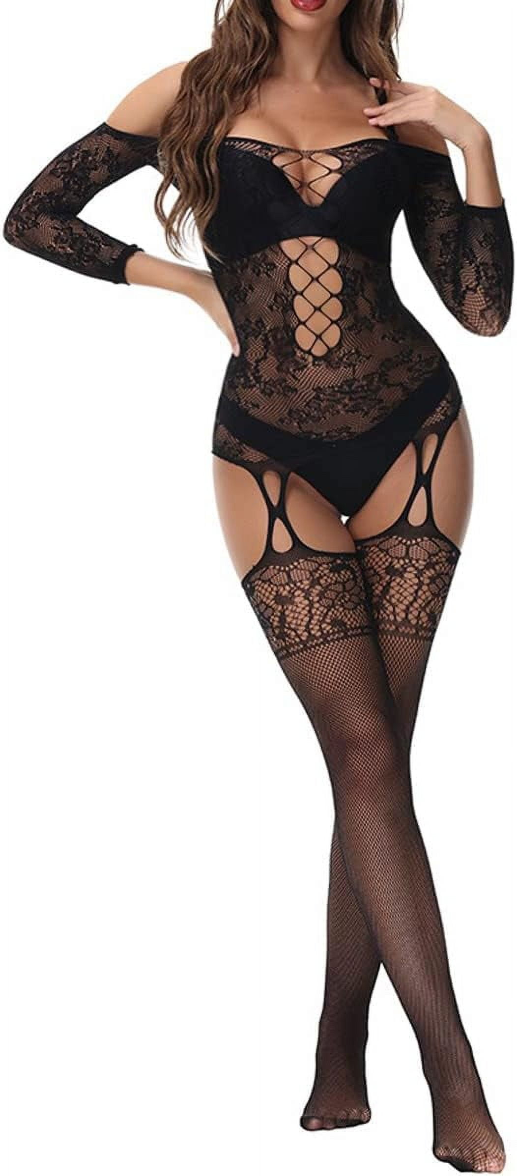 tifo Fishnet Bodystocking Plus Size Crotchless Bodysuit Lingerie for Women Black Jc One Size in Nepal at NPR 6325 Rating 4