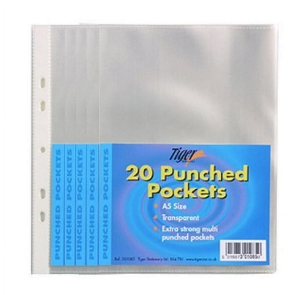 tiger a5 clear punched poly pockets - pack of 100 quality sleeves