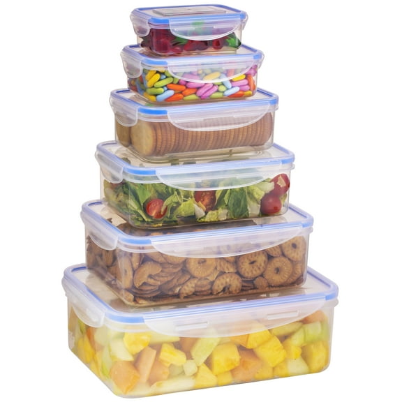 tigerchef food storage container set with airtight leak proof snap lock lids - bpa free, microwave, freezer and dishwasher safe - 12 piece containers set includes freezer labels an