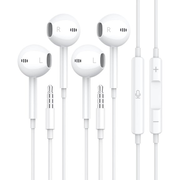 tiloqua Wired Earbuds, [Clear Call & No Noise], [MFi Certified] 3.5mm Headphones with Microphone Volume Control HiFi Stereo Ear Buds for iPhone/iPad/, for School/Travel/Airplane, White, 2 Pack