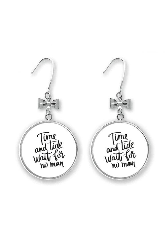 time and wait for no man quote bow earrings drop stud pierced hook