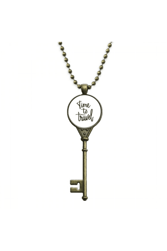 time to travel quote art deco fashion key necklace pendant tray embellished chain