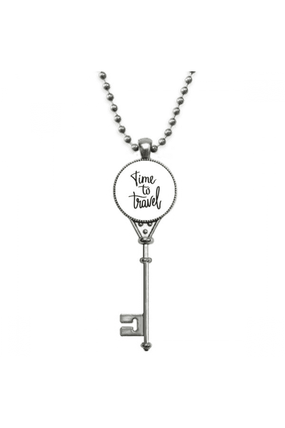 time to travel quote art deco fashion pendant vintage necklsilver key jewelry