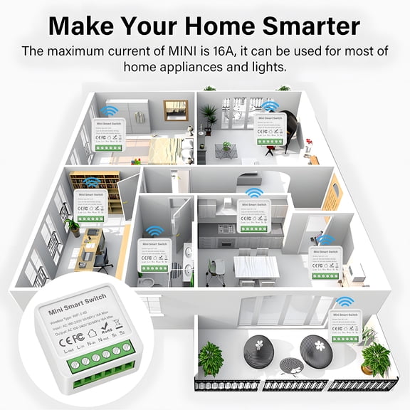 timed light Wifi WiFi Smart Light 16A DIY Circuit Breaker Timed Light Switch 1 Gang 2-Way Control Tuya Wireless On-Off Smart Wall Switch Module Voice Control Compatible with