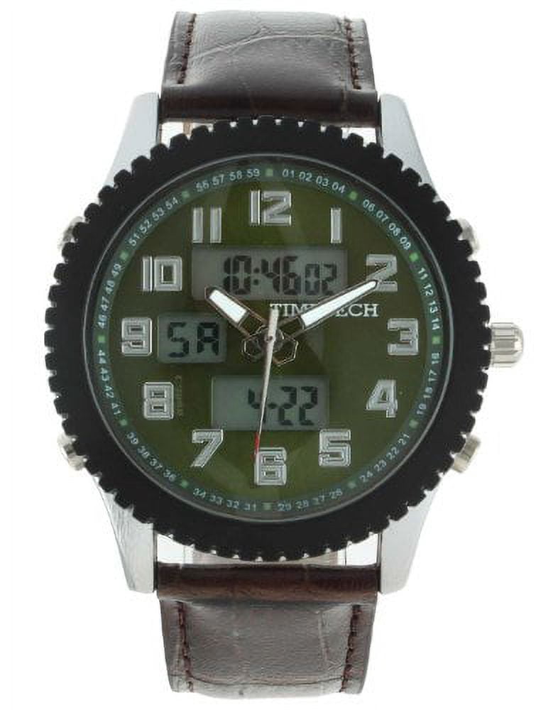 Timetech timetech men's 2814gr analog digital brown leather multifunction watch ...