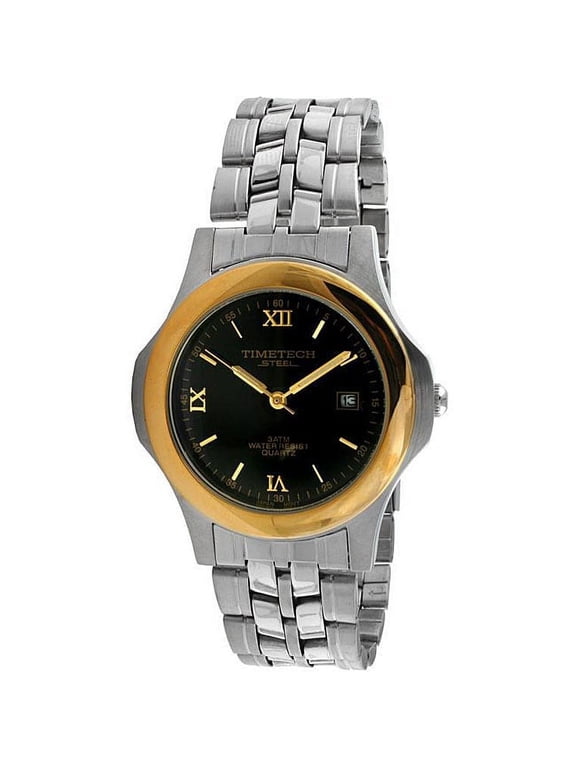 steel 3608m men's two-tone black dial bracelet watch