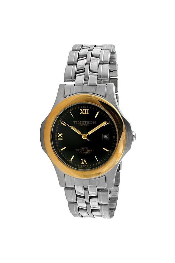 steel 3608m men's two-tone black dial bracelet watch