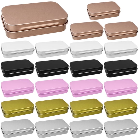 24 Pack Rectangular Metal Hinged Tin Boxes, 3.7 x 2.4 x 0.9 in Small Metal Storage Containers with Lid, 6 Colors Tinplate Cases for Jewelry Crafts Candy Party Favors Organization and DIY Projects