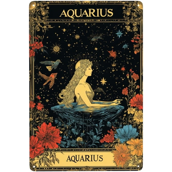 tin sign,AQUARIUS zodiac poster,Metal sign Art Decor wall,home decorative metal plaque,for studio,office,cafe,pub,bar,party,Bedroom,living room,Tinplate posters.easy to hang,8x12 Inch