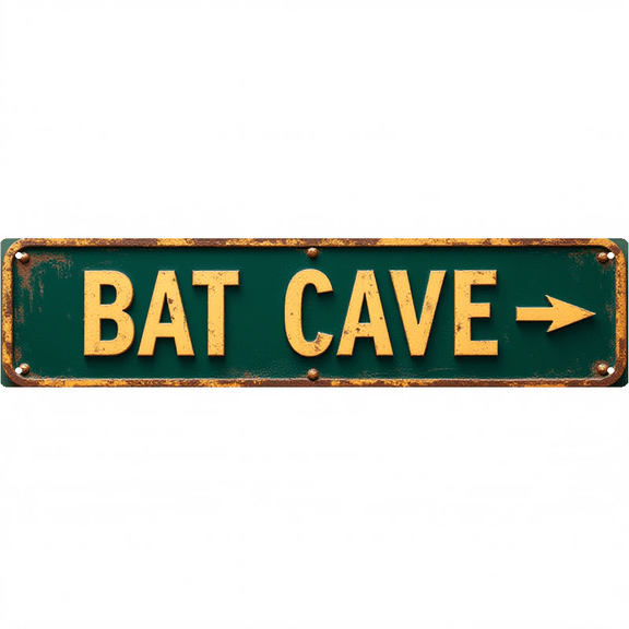 Vintage Directional Tin Signs 16*4 inches "BAT CAVE Arrow" Rusty Metal Wall Art Decor