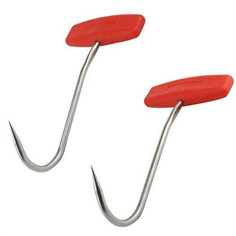 tinawood 2pcs meat hooks for butchering,t shaped boning hooks with handle 6  inch stainless steel butcher shop tool kit (orange x2) 
