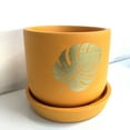 thumbnail image 1 of tinyshrub 5 Inch Leafy Print Yellow Barrel Shape Pot for Plants, Indoor Plant Pots with Drainage Holes Terra Cotta Flower Pot Sturdy, Lightweight & Durable for Home, Kitchen, Balcony & Office, 1 of 5