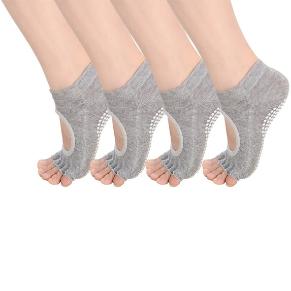 tipp 4 Pairs Women Low Rise Non Slip Yoga Toeless Socks - 4 Grey