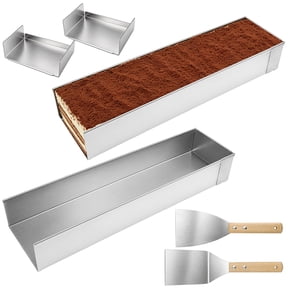 2 Pack Tiramisu Mold, 15.7 x 3.9 x 2.4 in Rectangle Cake Pan with Removable Side Panel, Stainless Steel Cheesecake Mold with 2 Metal Spatulas for Mousse, Brownies, Mango Pudding, Fruit Cakes