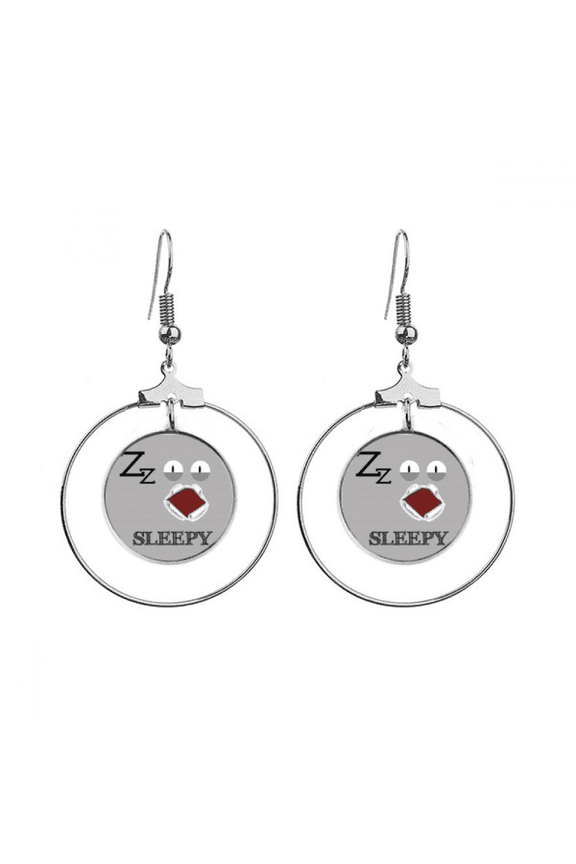 tired gray emotion snore sleepy earrings dangle hoop jewelry drop circle