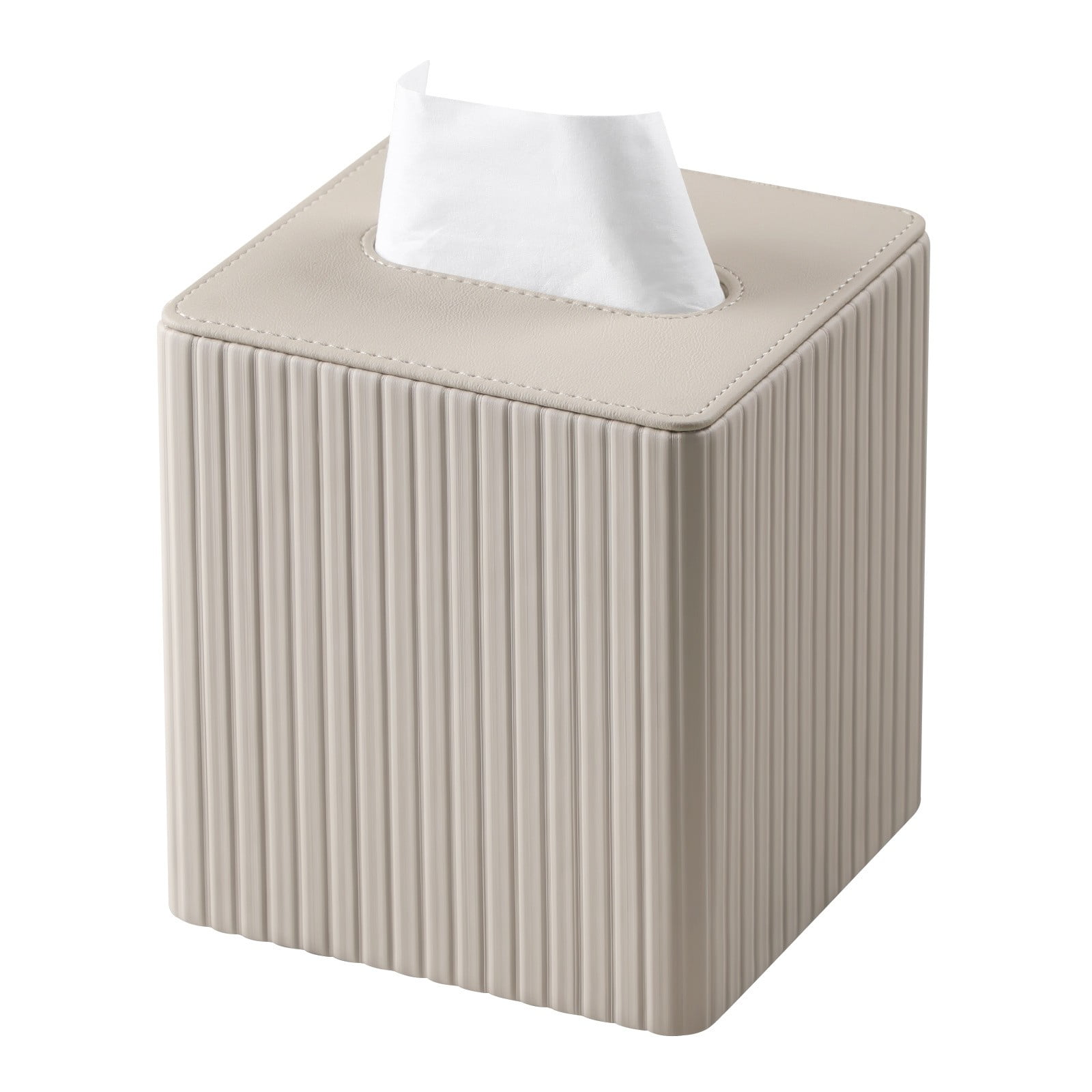 Behome Tissue Box Cover, Leather Square Tissue Box Holder with Lid, Cube Tissue Dispenser Box for Living room, Office, Home Decor (Milk Tea Color)