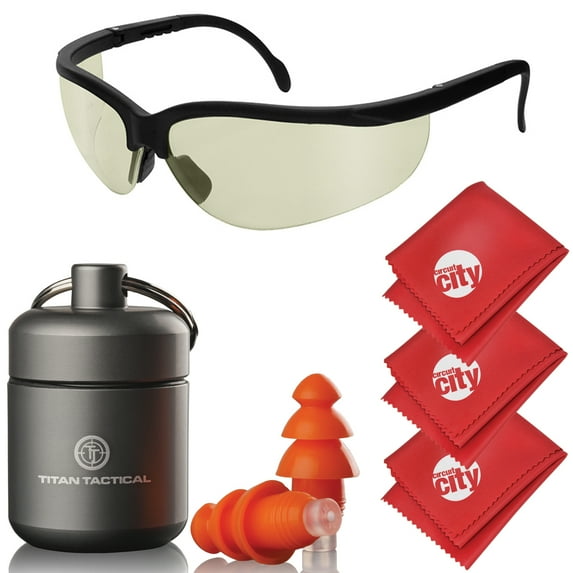 titan tactical eyes + ear protection kit w/ 29nrr reusable shooting ear plugs + mil-spec tinted range ballistic glasses