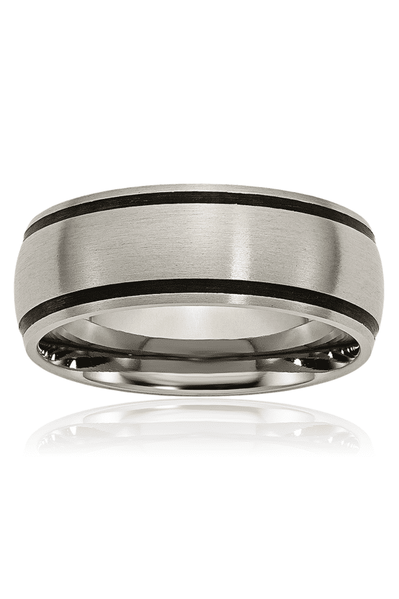 Titanium Dome 8mm Wide Black Rubber Plain Wedding Band Ring - Brushed, Engravable - Matte Men's