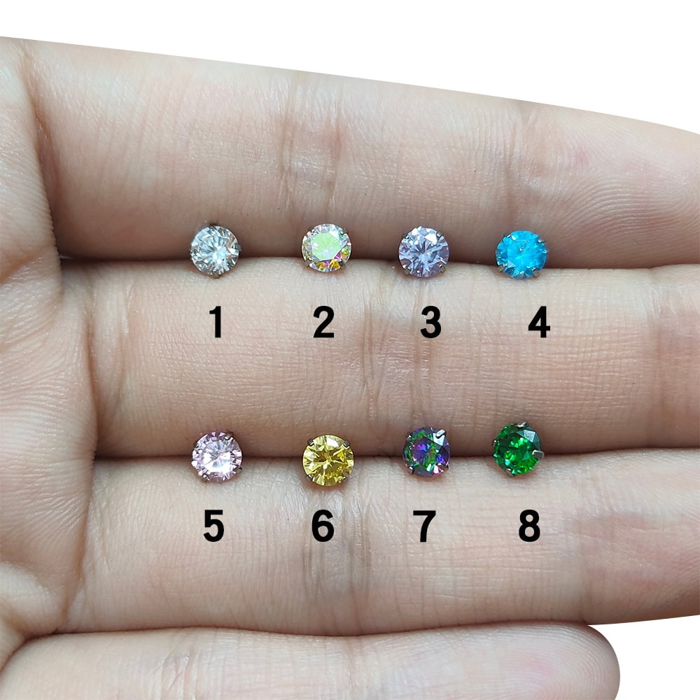 titanium ear nail inner tooth round bottom claw inlaid with 5A zircon