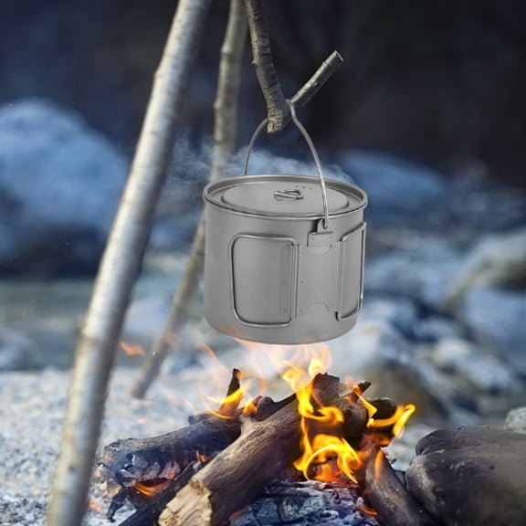 titanium pot Titanium 1100ml Titanium Pot Portable Hanging Pot with Lid and Foldable Handle Outdoor Camping Hiking Backpacking