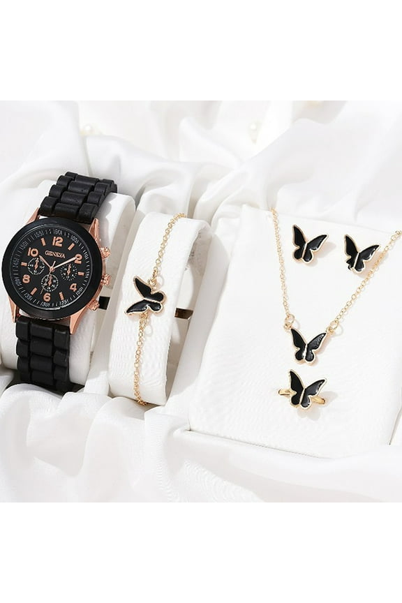 @#titlePre001 5Pcs/set Fashion Women Watch Round Dial Classic Watches Women Simple Clock& Jewelry Set For Female Gift @#titleSuf