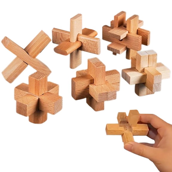 tkerinse 6 Pack Wooden Brain Teaser Puzzles, Chinese Lu Ban Lock Puzzle Traditional Brain Teaser for Kids & Adults, 3D Small Wooden Puzzles Lock Logic Thinking Puzzle Games
