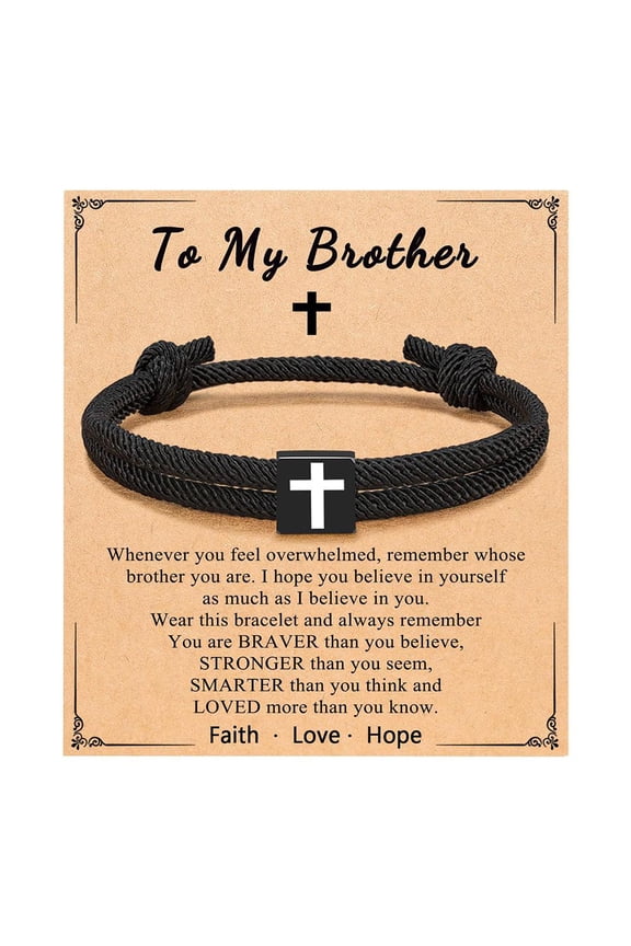 tkerinse Cross Braided Rope Bracelet for Men Boys, Adjustable Braided Rope Cross Bracelet, Christian Baptism Cross Relationship Friendship Rope Wristband Gifts for Son Brother Dad Grandfather