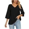 thumbnail image 1 of tklpehg 3/4 Sleeve Womens Tops Relaxed Fit Comfortable V Neck Three Quarter Sleeve Lace Flare Sleeve Shirts Leisure Solid Color Tunic Tops Blouse Black 12(XXL), 1 of 6