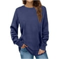 thumbnail image 1 of tklpehg Autumn Winter Womens Sweatshirt Leisure Crewneck Solid Color Long Sleeve Tunic Tops To Wear with Leggings Long Comfy Loose Blouse Pullover Shirts Navy S, 1 of 7