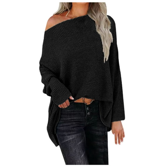 tklpehg Batwing Long Sleeve Tee Shirts for Women Long Sleeve Blouses Comfy Casual Round Neck Basic Tops for Womens Classic Solid Colors Loose Fit Pullover Tops Fall Tops Black M