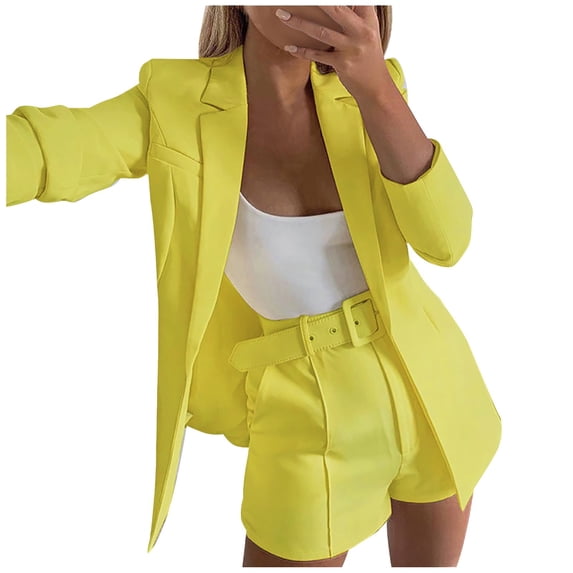tklpehg Blazer Jackets for Women Business Long Sleeve Lapel Temperament Slim Small Suit Long Sleeve Jacket Outwear Cardigan Yellow S