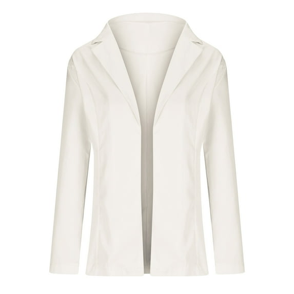 tklpehg Blazers Ffor Women Coats Open Front Bussiness Casual Blazers Work Office Suits Jacket Long Sleeve Fall Coat Solid Color Leisure Overcoat Loose Outwear White XL