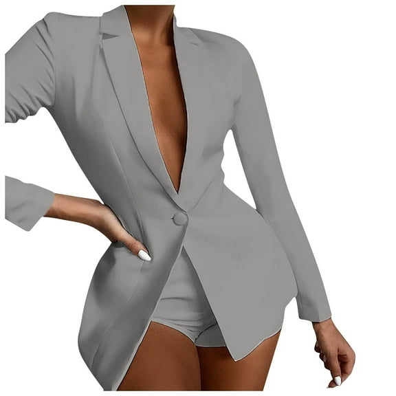 tklpehg Blazers for Women Casual Long Sleeve Lapel Business Blazers for Casual Outstanding Collar Slim Long Sleeve Office Suit Jacket Gray L