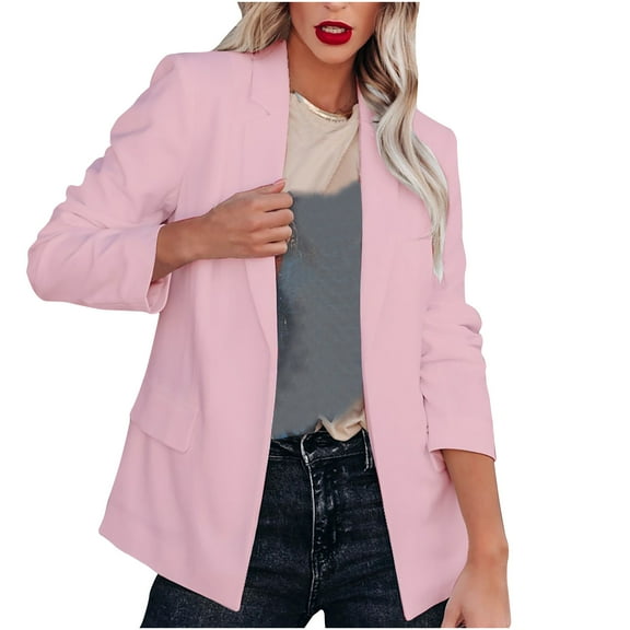 tklpehg Casual Blazer for Women Coats Lightweight Blazer Open Front Lapel Long Sleeve Work Office Blazer Jacket Loose Fall Coat Long Sleeve Leisure Overcoat Solid Color Outwear Pink XXL