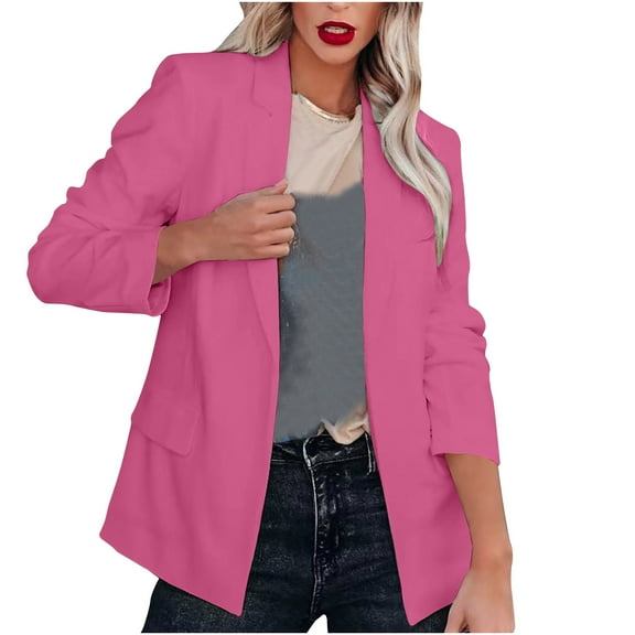 tklpehg Casual Blazer for Women Coats Lightweight Blazer Open Front Lapel Long Sleeve Work Office Blazer Jacket Loose Fall Coat Long Sleeve Leisure Overcoat Solid Color Outwear Hot Pink XXL