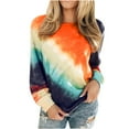 thumbnail image 1 of tklpehg Casual Long Sleeve Shirts for Womens Long Sleeve Autumn Winter Graphic Tee Tie Dye Printed Crewneck Casual Loose Pullover Shirts Orange S, 1 of 6